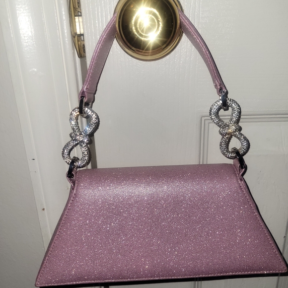 MACH & MACH Glittery Pink Shoulder Bag with Silver Details - Picture 4 of 5